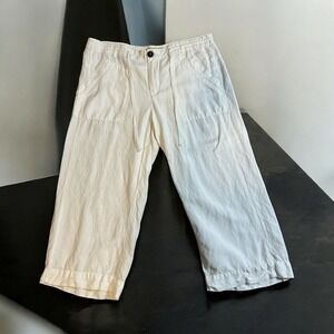 Democracy Women's Linen Blend Capri Pants Drawstring Waist Size 14‎ Off White